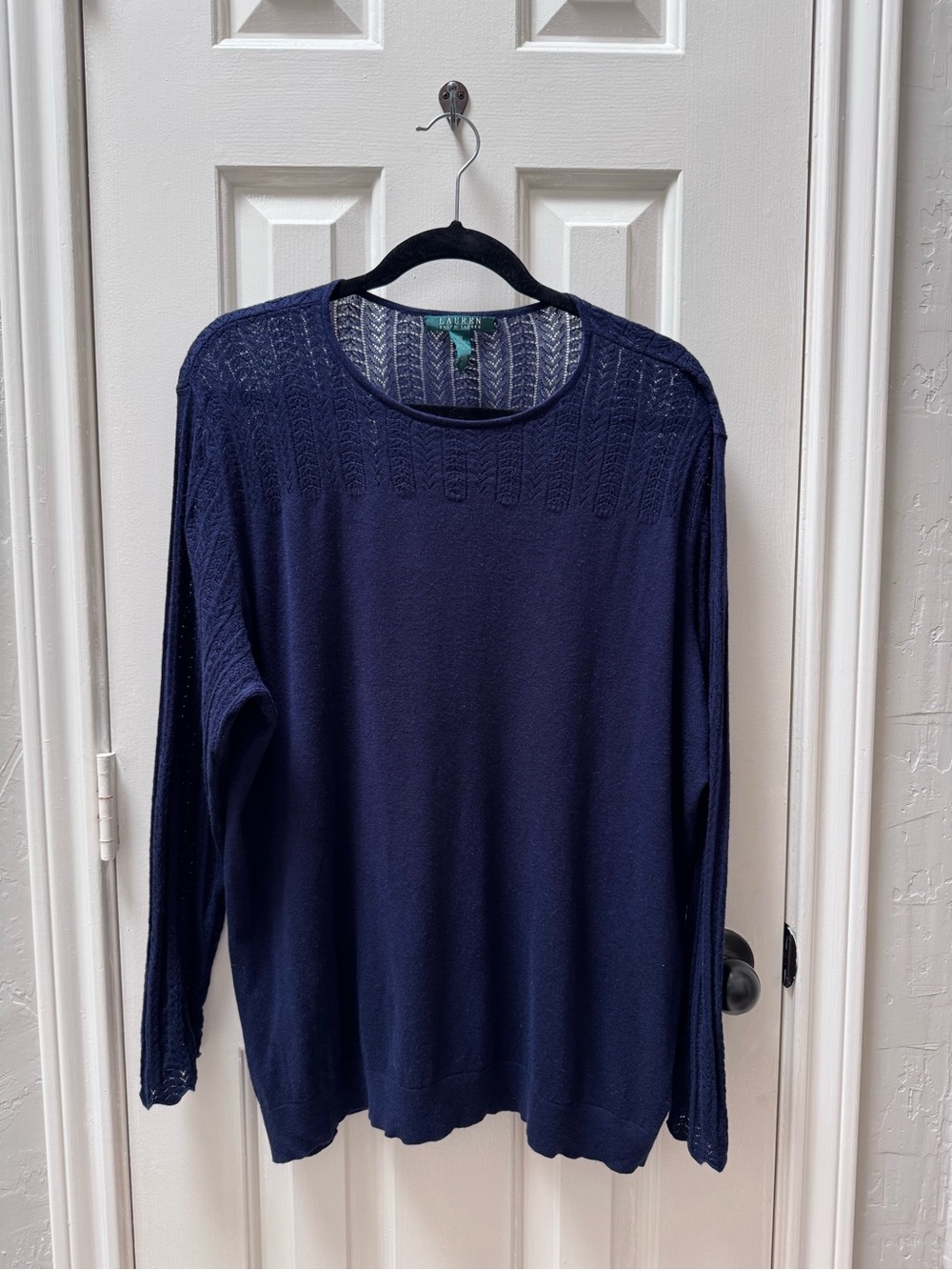 Lauren by Ralph Lauren 2X Pointelle-Knit Sweater, Beacon Navy